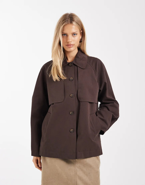  Object Premium Peter Pan Collar Short Trench Coat In Chocolate Brown 