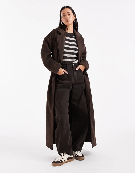  Object Premium Wool Blend Formal Maxi Coat In Chocolate Brown 