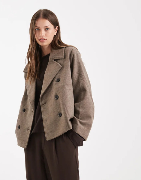  Object Premium Wool Mix Tailored Short Jacket In Brown 