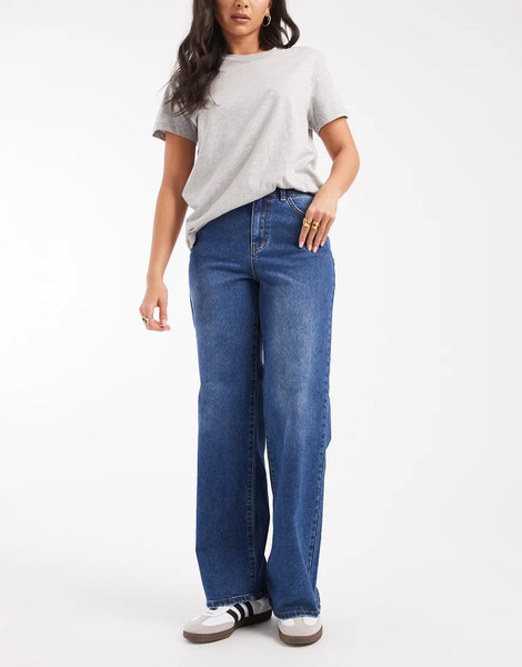  Object Rio Mae Wide Leg Jeans In Mid Blue Denim 