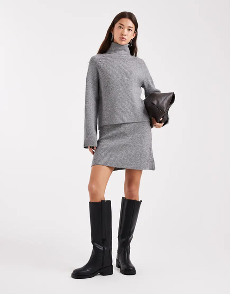  Object Roll Neck Knitted Jumper Co Ord In Grey 