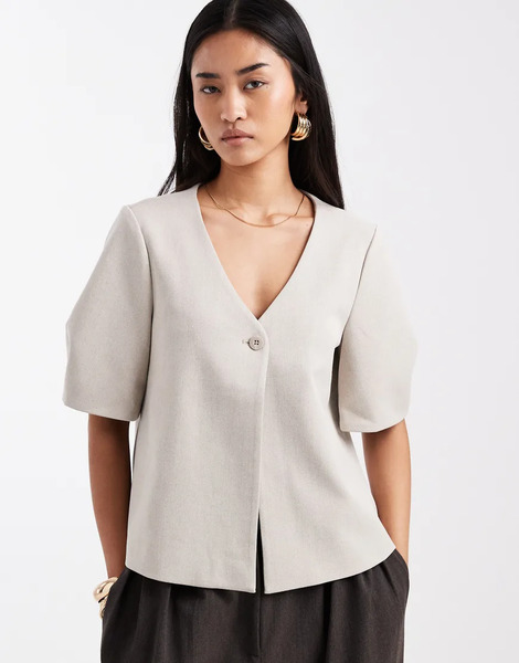  Object Short Balloon Sleeve Blazer Co Ord In Humus Neutral 
