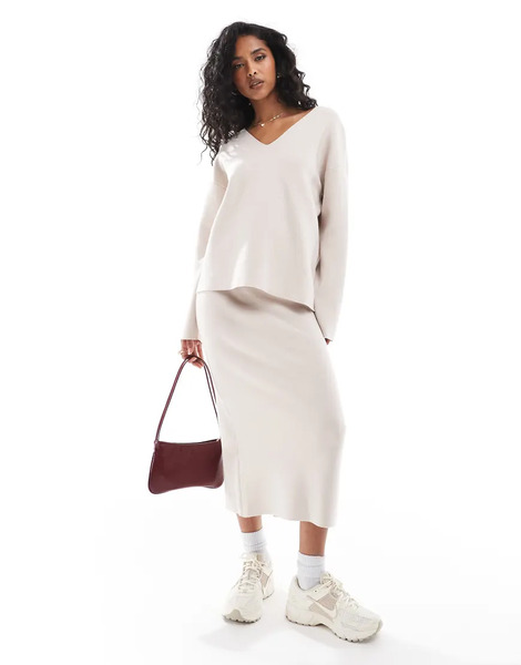  Object Structed V Neck Jumper Co Ord In Silver Grey 