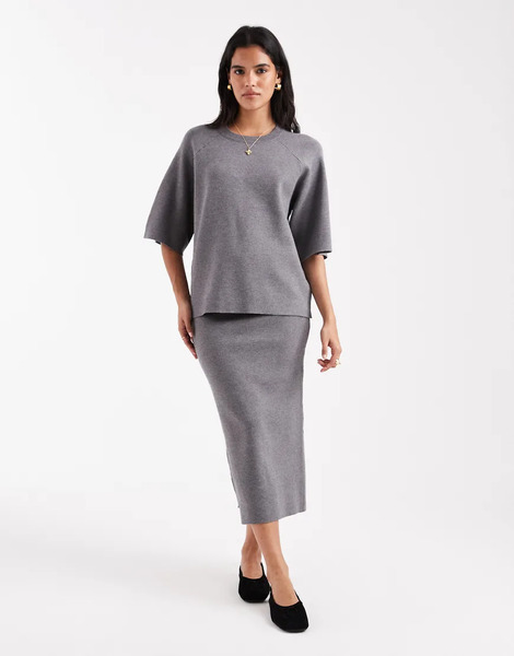  Object Structured Knit Midi Skirt Co Ord In Grey 
