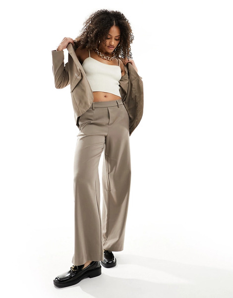  Object Tailored Wide Leg Trouser Co Ord In Taupe Brown 