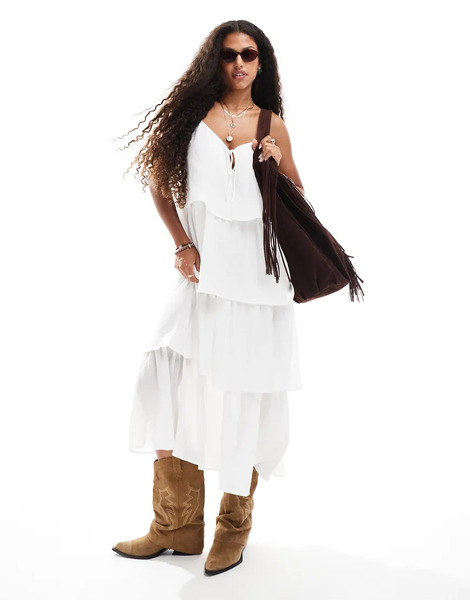  Object Tiered Boho Maxi Dress In White 