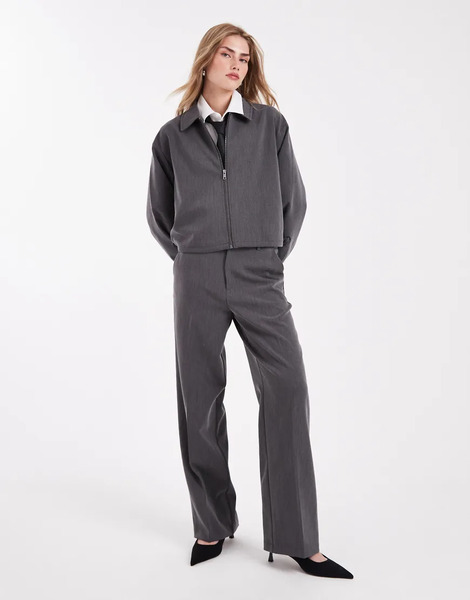  Object Wide Leg Tailored Trouser Co Ord In Grey Melange 