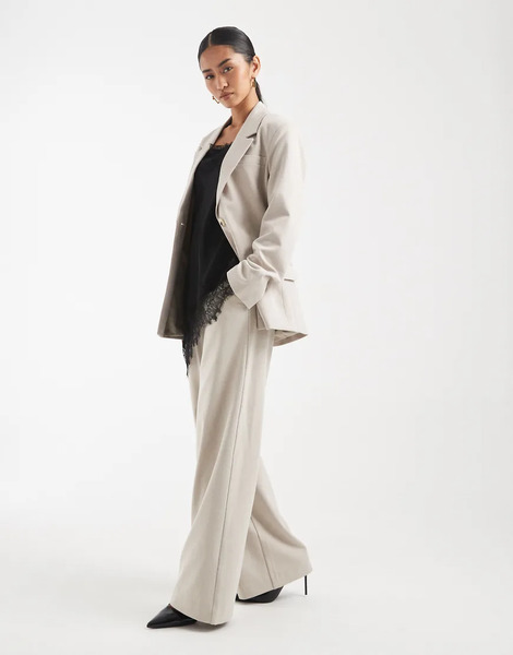  Object Wide Leg Tailored Trouser Co Ord In Humus Neutral 