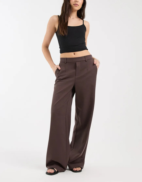  Object Wide Leg Tailored Trouser In Chocolate Brown 