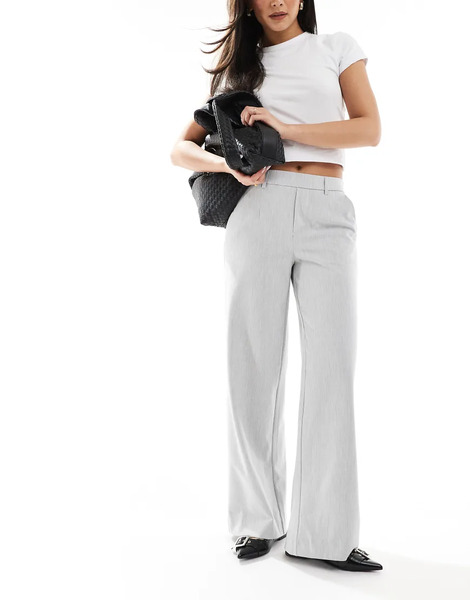  Object Wide Leg Tailored Trousers In Light Grey Melange 