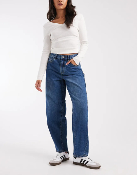  Object Zoe Barrel Jeans In Mid Blue Denim 
