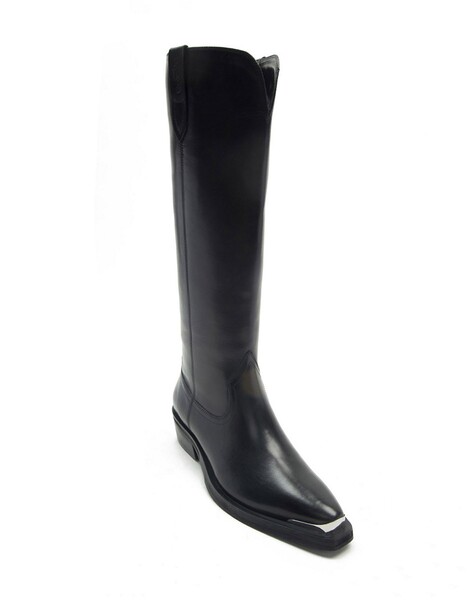  Off The Hook Acton Leather Knee High Biker Boots In Black 
