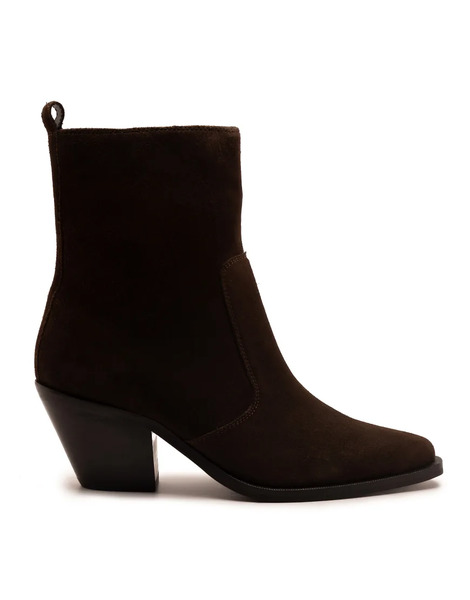  Off The Hook Bridge Suede Leather Block Heel Ankle Boots In Brown 