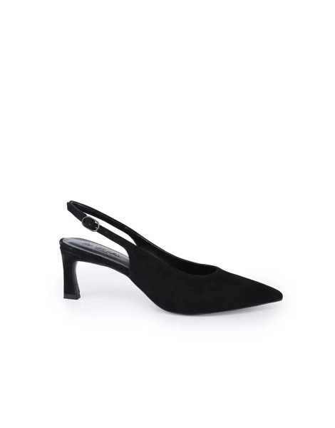  Off The Hook Danni Suede Pointed Toe Slingback Kitten Heel Pumps In Black 