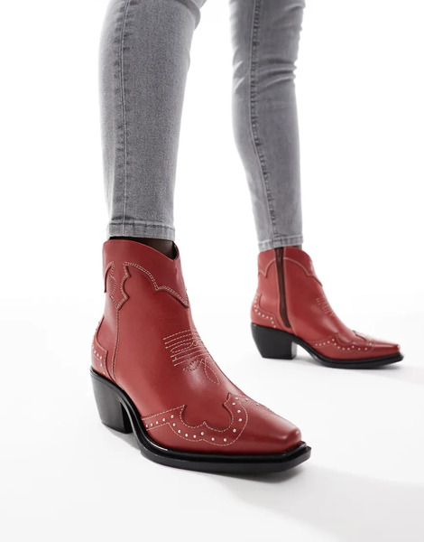  Off The Hook 'grange' Block Heel High  Ankle Leather Boots In Red 