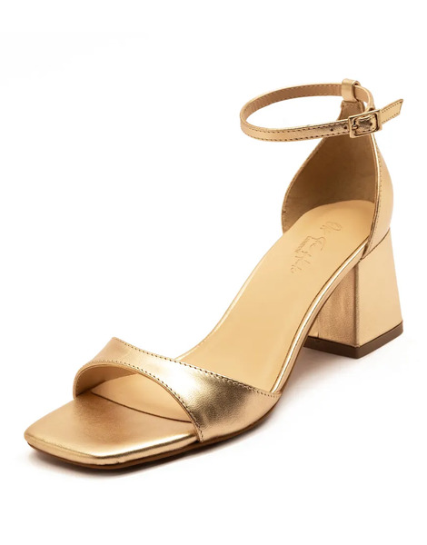  Off The Hook 'knightsbridge' Low Block Heeled Leather Sandals Gold 