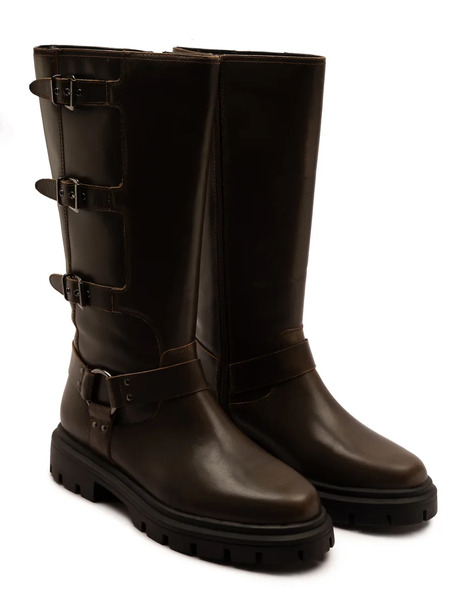  Off The Hook Mauley Leather Knee High Biker Boots In Copper 