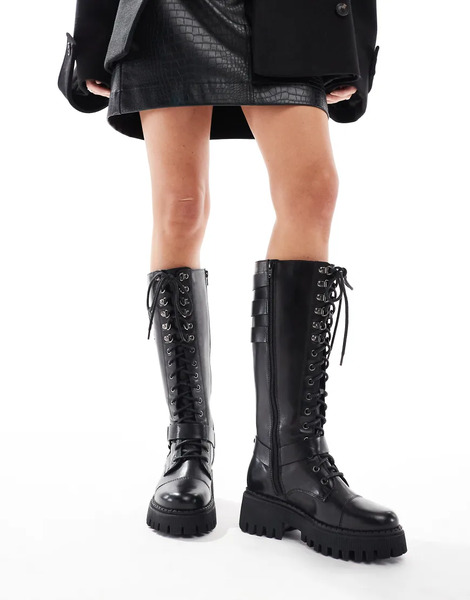  Off The Hook 'topsham' High  Ankle Lace Up Leather Boots In Black 