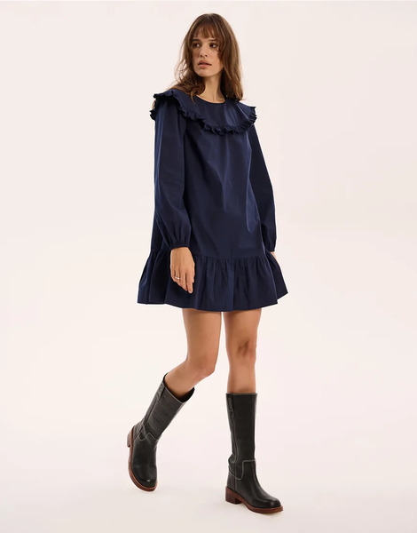  Omnes Emili Frill Mini Dress In Navy 