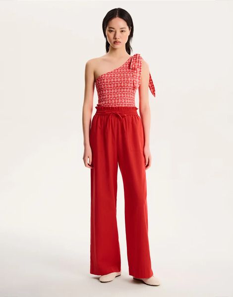  Omnes Wide Leg High Rise Trouser In Plain Red 