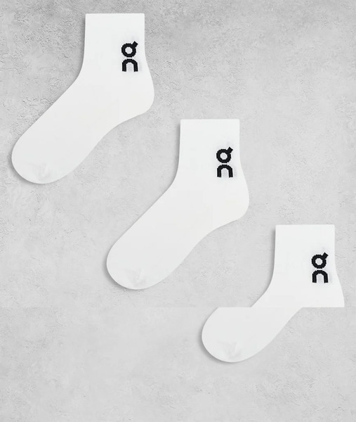  On 3 Pack Logo Mid Socks In White 