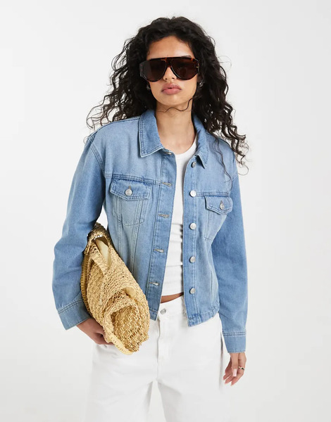  Only Boxy Denim Jacket In Light Blue 