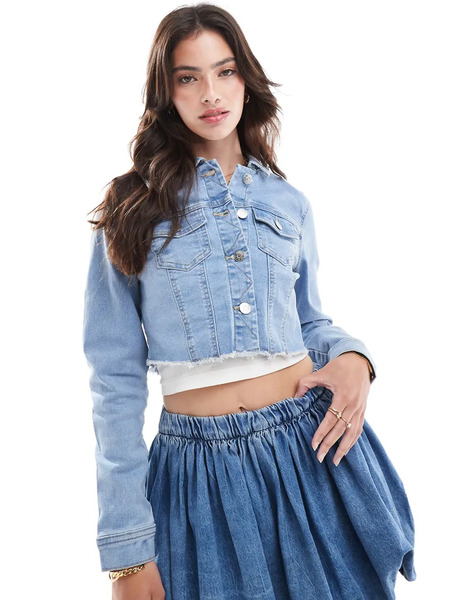  Only Cropped Denim Jacket In Light Wash Blue 