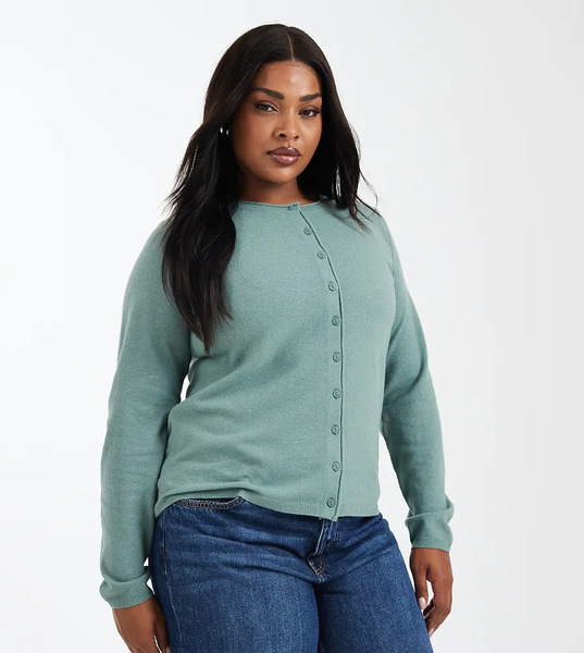  Only Curve Button Through Cardigan In Light Green 