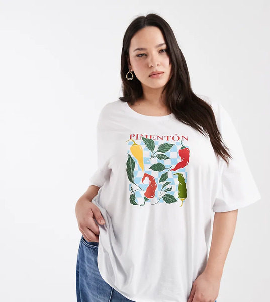  Only Curve Chilli Graphic Oversized T Shirt In White 