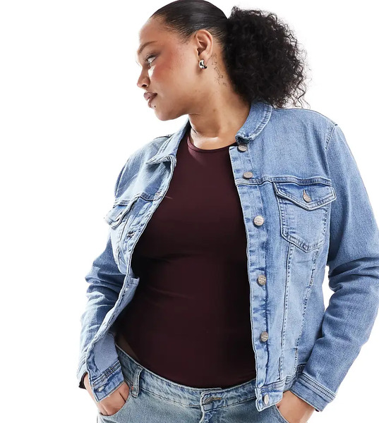 Only Curve Denim Jacket In Light Blue 