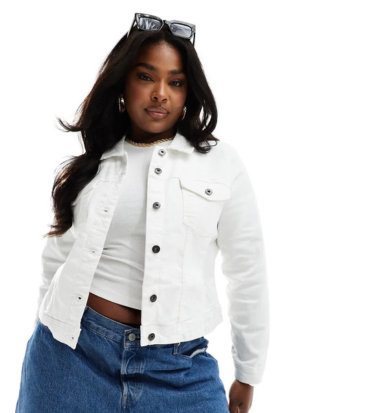  Only Curve Denim Jacket In White 