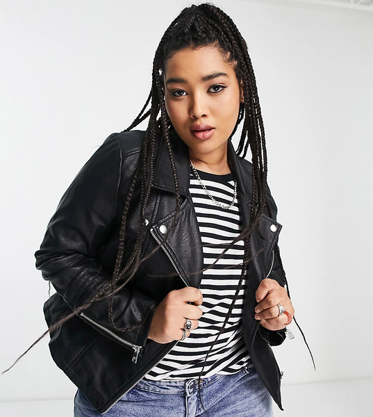  Only Curve Faux Leather Biker Jacket In Black 