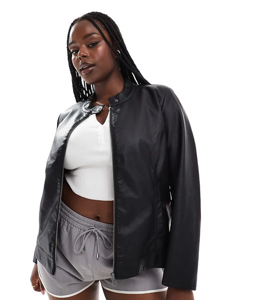  Only Curve Faux Leather Jacket In Black 