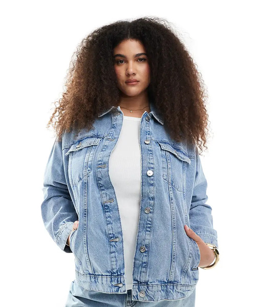  Only Curve Oversized Denim Jacket In Light Blue Wash 