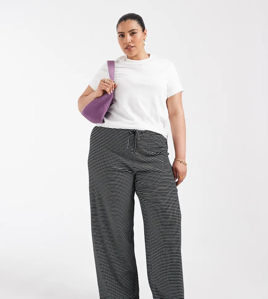  Only Curve Pull On Trousers In Black Stripes 