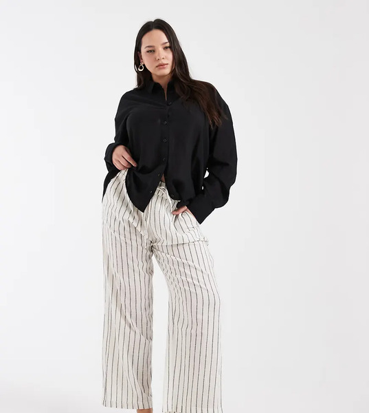  Only Curve Pull On Trousers In Black Stripes 