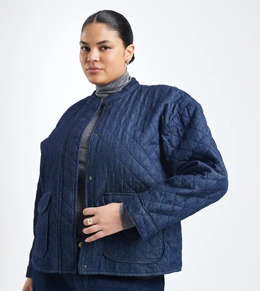  Only Curve Quilted Denim Jacket In Dark Blue 