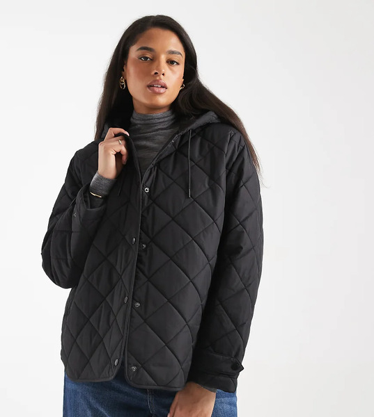  Only Curve Quilted Hooded Jacket In Black 