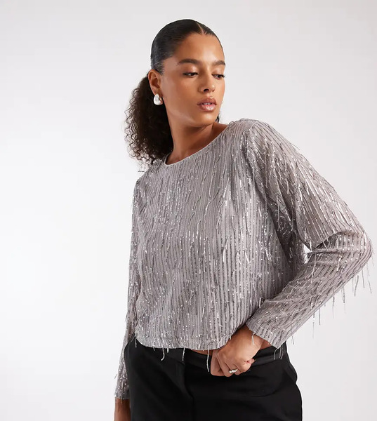  Only Curve Sequin Detail Crop Top In Silver 