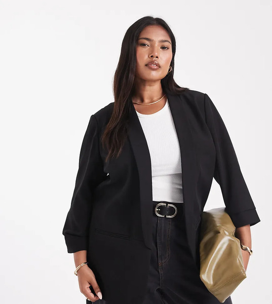  Only Curve 3/4 Sleeve Blazer In Black 