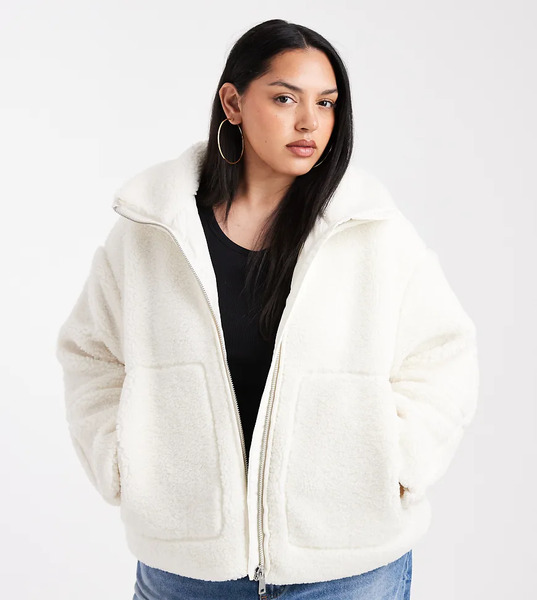  Only Curve Teddy Borg Jacket In White 