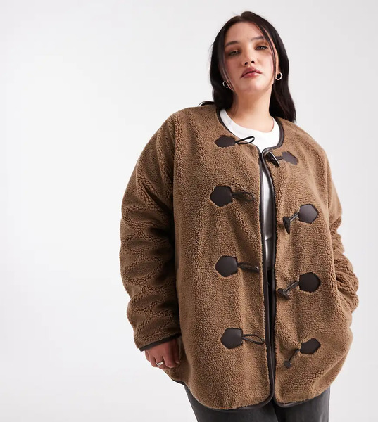  Only Curve Teddy Duffle Coat In Brown 
