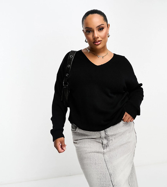  Only Curve V Neck Jumper In Black 