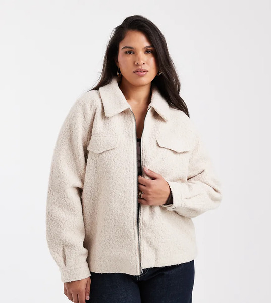  Only Curve Zip Through Boucle Jacket In Stone Neutral 