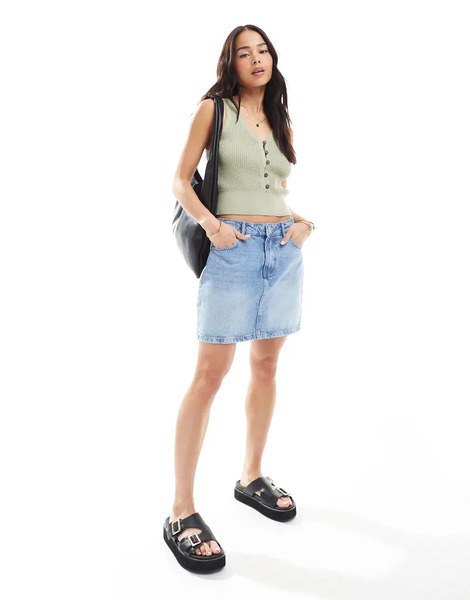  Only Denim Mini Skirt In Light Blue 