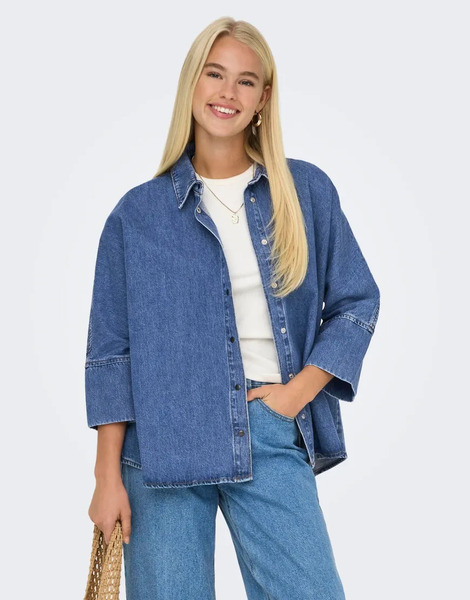  Only Denim Shirt In Medium Blue Denim 