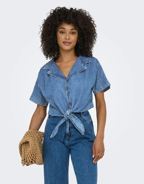  Only Denim Shirt In Medium Blue Denim 