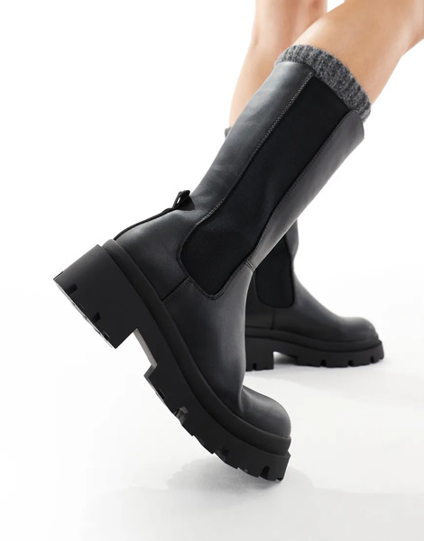  Only Faux Leather Chunky Boots In Black 