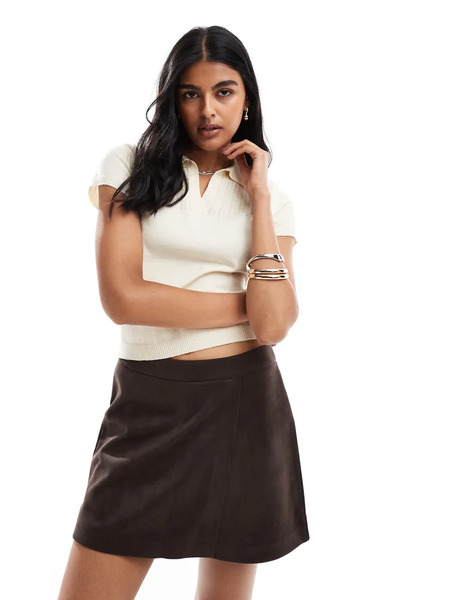  Only Faux Suede Mini Skort In Brown 