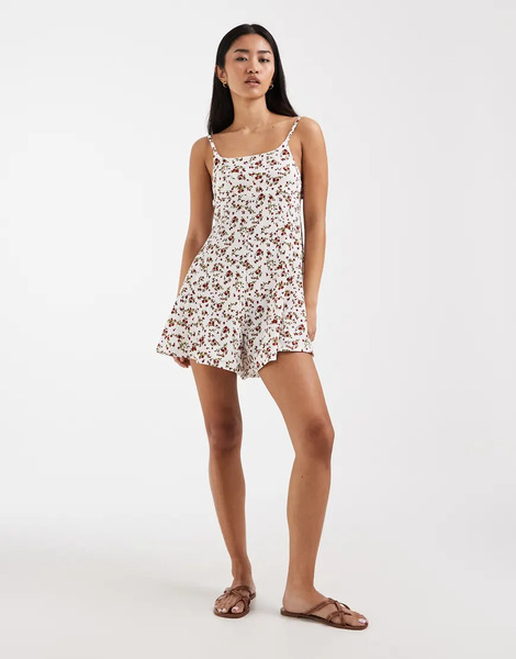  Only Floral Print Playsuit In White 